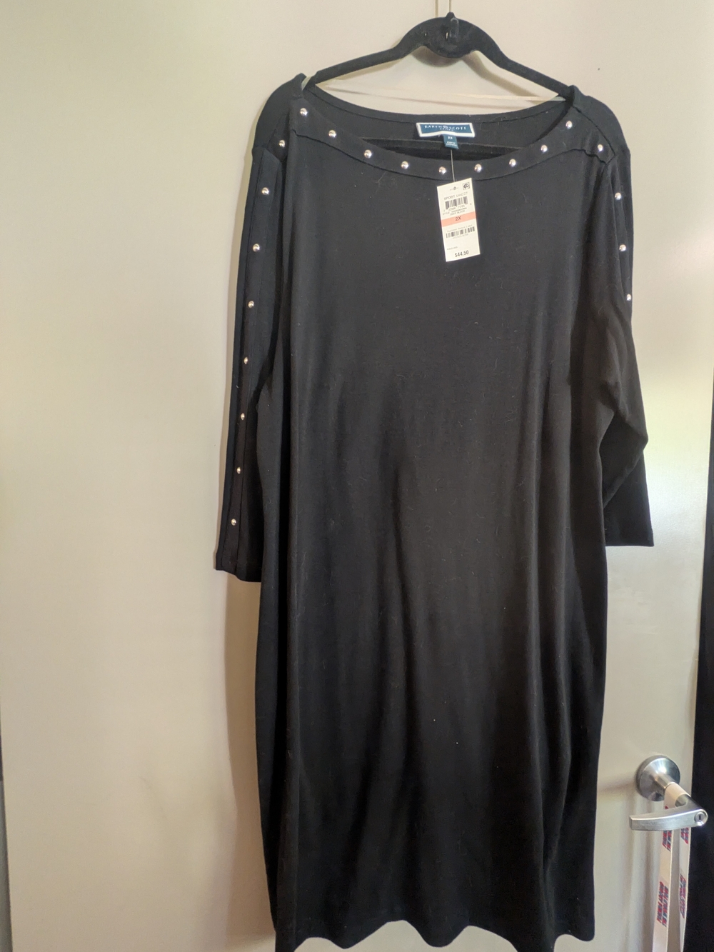 Karen Scott Plus Size Black Long-Sleeve Stud-Trim Knit Dress 2x